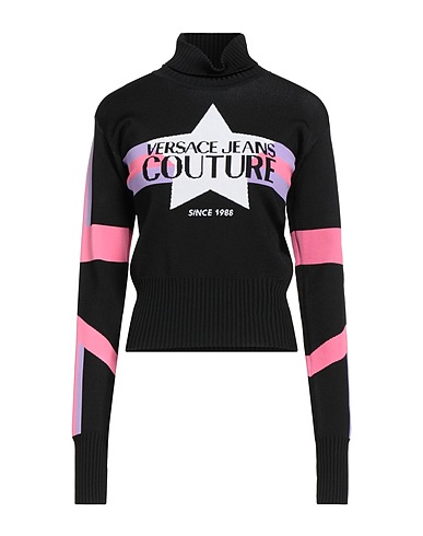 VERSACE JEANS COUTURE Polo neck Black 100% Modal, Polyamide