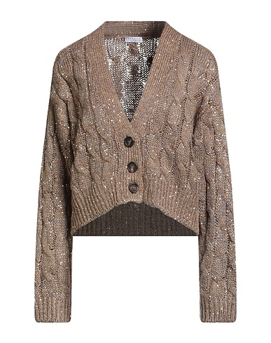 BRUNELLO CUCINELLI Cardigan Khaki 36% Silk, 34% Linen, 17% Polyamide, 13% Polyester