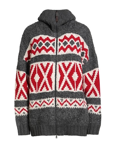 BRUNELLO CUCINELLI Cardigan CASHMERE Grey 100% Cashmere, Leather, Mohair wool, Lambswool, Polyamide