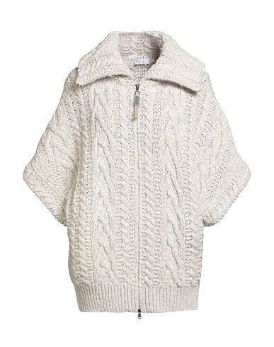 BRUNELLO CUCINELLI Cardigan CASHMERE Light grey 55% Lambswool, 45% Cashmere, Leather, Brass