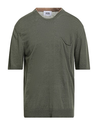 ALPHA STUDIO Pullover Verde militare 75% Lino, 25% Cotone