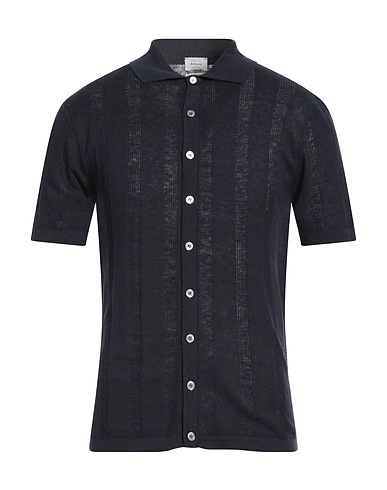 DANIELE FIESOLI Solid color shirt SELEZIONE Midnight blue 55% Silk, 45% Linen