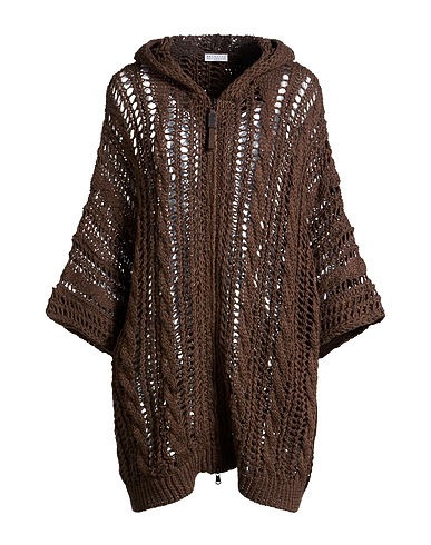 BRUNELLO CUCINELLI Кардиган Шоколадный 55% Джут, 35% Хлопок, 10% Полиамид, Кожа, Латунь