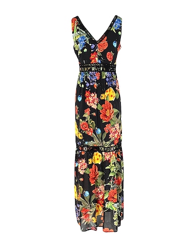 CLIPS MORE Long dress Black 65% Viscose, 35% Silk