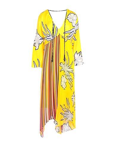 PINKO Midi dress Yellow 100% Polyester, Viscose, Metallic fiber