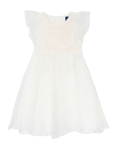 POLO RALPH LAUREN Kleid Silk Organza Smocked Dress
 Weiß 100% Seide