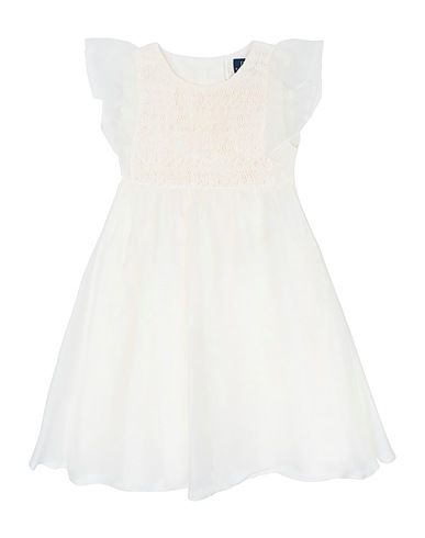 POLO RALPH LAUREN Dress Silk Organza Smocked Dress
 White 100% Silk