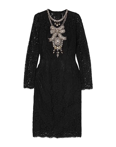DOLCE&GABBANA Midi dress Black 38% Polyamide, 32% Cotton, 30% Viscose, Glass, Brass