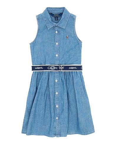 POLO RALPH LAUREN Dress Sleeve Less Chambray Dress
 Blue 100% Cotton