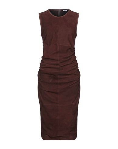 P.A.R.O.S.H. Midi dress Dark brown 100% Goat skin, Viscose, Elastane, Polyamide