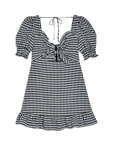 TOPSHOP Short dress NAVY GINGHAM TIE FRONT MINI DRESS
 Midnight blue 98% Polyester, 2% Elastane