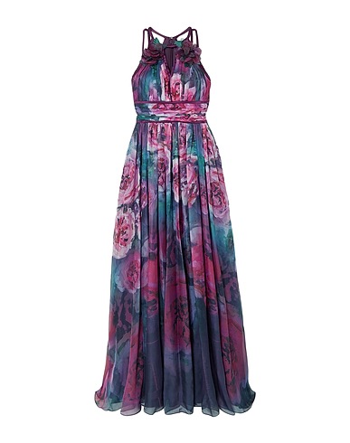 MARCHESA NOTTE Long dress Plum 100% Polyester, Silk
