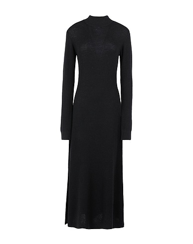 8 by YOOX WOOL BLEND L/SLEEVE MOCK-NECK MIDI DRESS
 Black 100% Wool