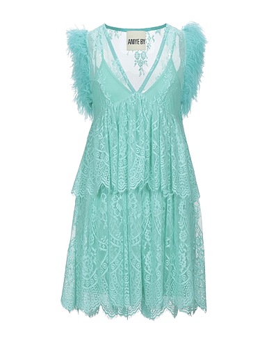 ANIYE BY Short dress Turquoise 54% Polyamide, 46% Cotton, Ostrich feathers