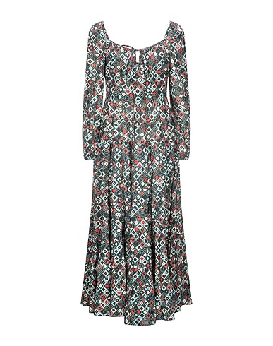 RIXO Long dress Dark green 99% Cotton, 1% Lurex®