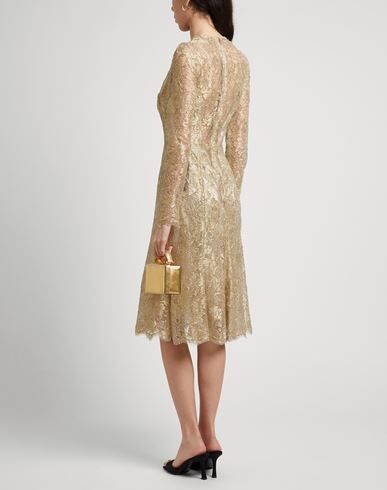 Shop Dolce & Gabbana Woman Midi Dress Gold Size 4 Polyamide, Polyester, Metallic Polyester