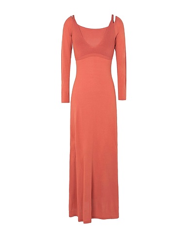 8 by YOOX Midi dress COTTON KNIT LAYERED LONG DRESS
 Rust 65% Viscose, 35% Polyester