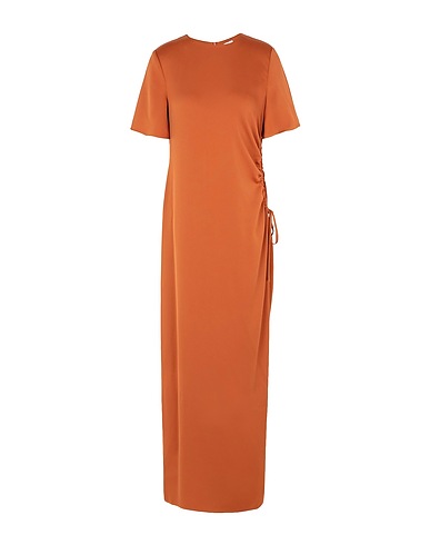8 by YOOX Long dress FLUID S/SLEEVE SIDE DRAWSTRING LONG SPLIT DRESS
 Brown 100% Polyester