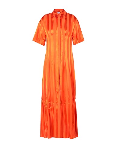 8 by YOOX Long dress CUPRO PRINTED S/SLEEVE LONG SHIRT DRESS
 Orange 100% Viscose