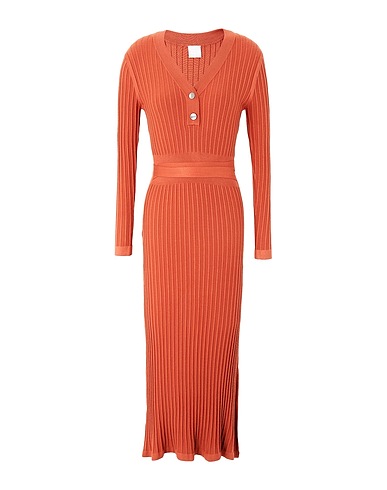 8 by YOOX Midi dress KNIT L/SLEEVE BELTED MIDI SHIRT DRESS
 Rust 82% Viscose, 16% Polyamide, 2% Elastane