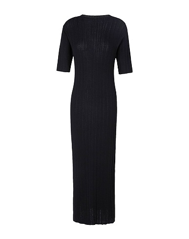 8 by YOOX Long dress VISCOSE KNIT PLEATED S/SLEEVE MIDI DRESS
 Black 63% Viscose, 37% Polyamide