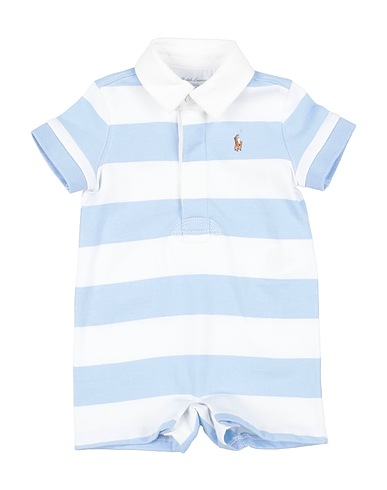 POLO RALPH LAUREN Baby jumpsuit 	STRIPED COTTON RUGBY SHORTALL Light blue 100% Cotton