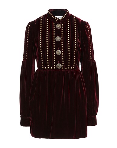 SAINT LAURENT Short dress Burgundy 65% Viscose, 35% Cupro, Cotton, Metal, Brass
