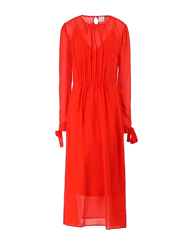 8 by YOOX Midi dress CHIFFON PLEATED MIDI DRESS
 Orange 100% Silk