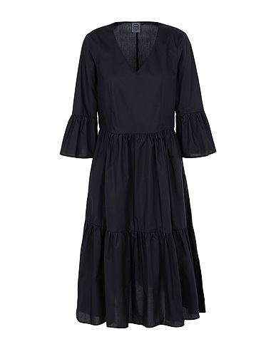 8 by YOOX Midi dress COTTON FLOUNCE V-NECK MIDI DRESS
 Black 100% Cotton