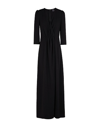 8 by YOOX Long dress CRÊPE V-NECK LONG DRESS Black 100% Polyester