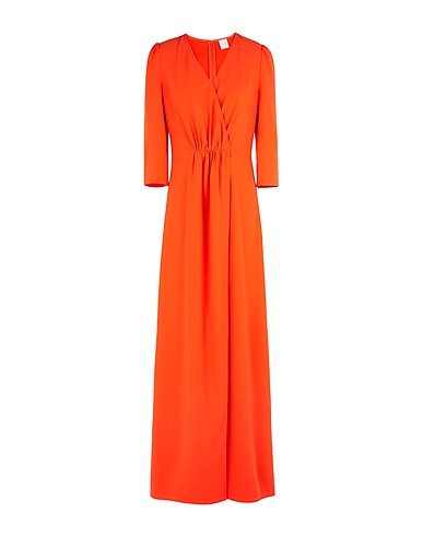 8 by YOOX Long dress CRÊPE V-NECK LONG DRESS Orange 100% Polyester