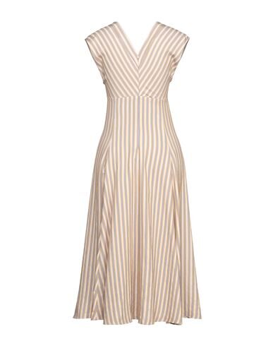 Sandro Anym Ruched Embroidered Striped Twill Midi Dress In Light Pink