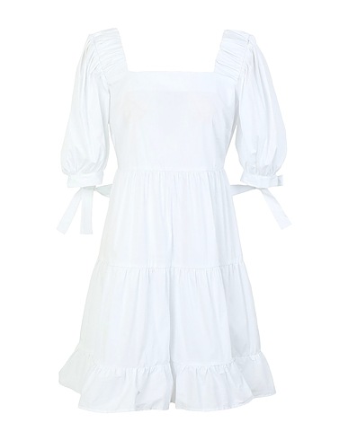 8 by YOOX Short dress COTTON BLEND PUFF SLEEVE MIDI DRESS
 White 71% Cotton, 25% Polyamide, 4% Elastane