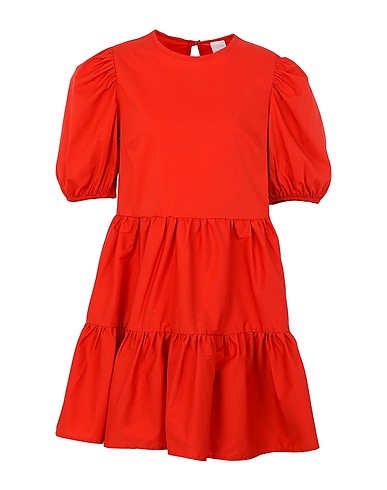 8 by YOOX Short dress COTTON BLEND PUFF SLEEVE SHORT DRESS
 Rust 71% Cotton, 25% Polyamide, 4% Elastane