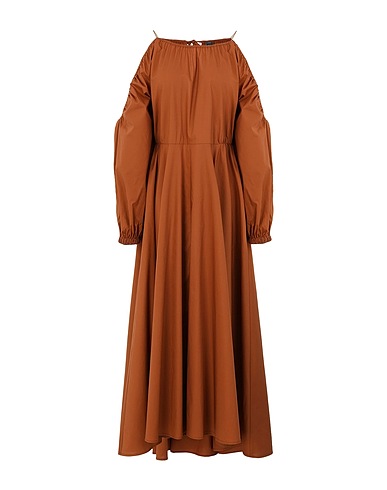 8 by YOOX サマードレス COTTON OFF-SHOULDER PUFF SLEEVE MIDI DRESS
 ブラウン コットン 100%