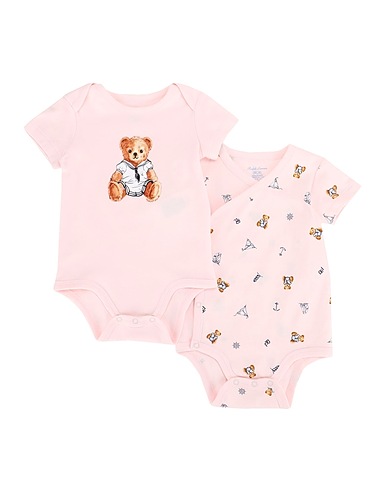 POLO RALPH LAUREN Baby bodysuit Polo Bear Bodysuit 2-Piece Set
 Light pink 100% Cotton