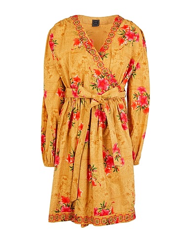 8 by YOOX Short dress PRINTED ORGANIC COTTON WRAP DRESS
 Marigold 100% Organic cotton