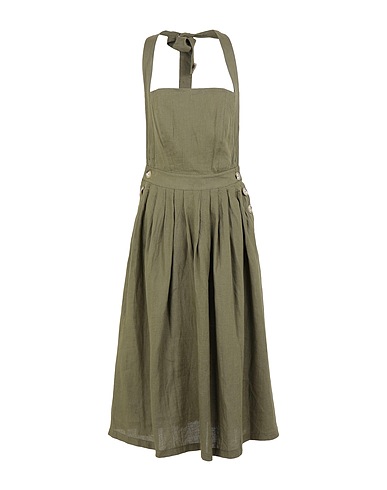 8 by YOOX Midi-Kleid LINEN OPEN-BACK MIDI DRESS
 Militärgrün 100% Leinen