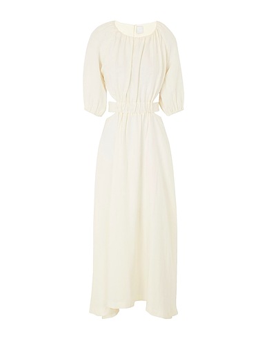 8 by YOOX Long dress TENCEL PUFF-SLEEVE MIDI DRESS
 Ivory 63% Viscose, 37% Linen