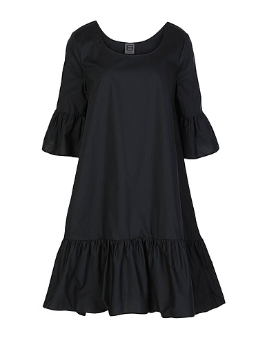 8 by YOOX Short dress COTTON RUFFLED SHORT DRESS
 Black 100% Cotton