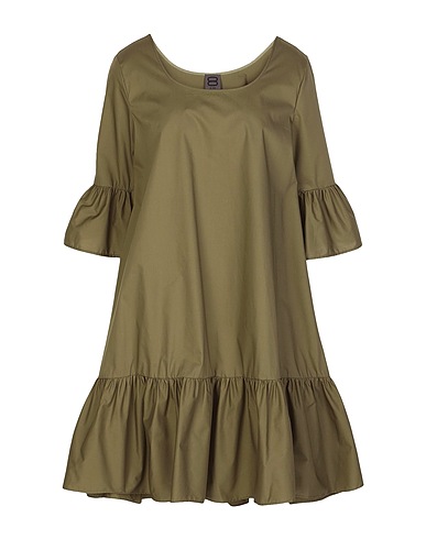 8 by YOOX Short dress COTTON RUFFLED SHORT DRESS
 Military green 100% Cotton