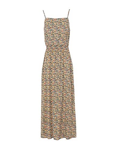 8 by YOOX Long dress PRINTED VISCOSE ELASTIC-WAIST LONG DRESS
 Black 100% Viscose