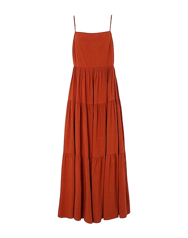 8 by YOOX Long dress LINEN BLEND FLOUNCE LOOSE-FIT LONG DRESS
 Brick red 60% Viscose, 40% Linen