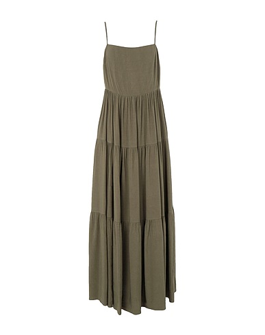 8 by YOOX Vestito estivo LINEN BLEND FLOUNCE LOOSE-FIT LONG DRESS
 Verde militare 60% Viscosa, 40% Lino