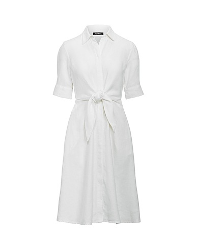 LAUREN RALPH LAUREN LINEN SHIRTDRESS | White Women‘s Midi Dress | YOOX