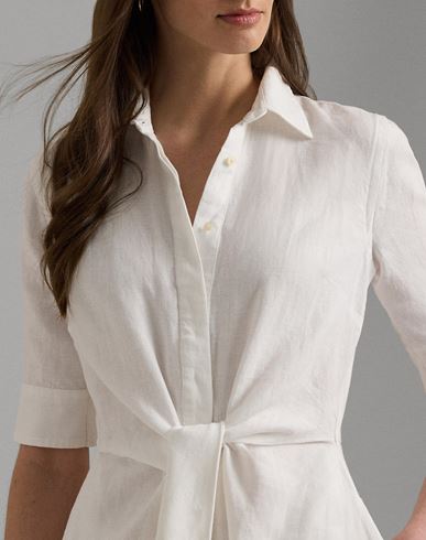 Ralph Lauren Lauren  Linen Shirtdress Woman Midi Dress White Size 0 Linen In White