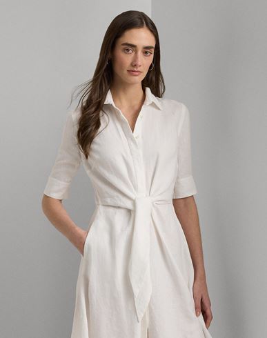 Ralph Lauren Lauren  Linen Shirtdress Woman Midi Dress White Size 0 Linen In White