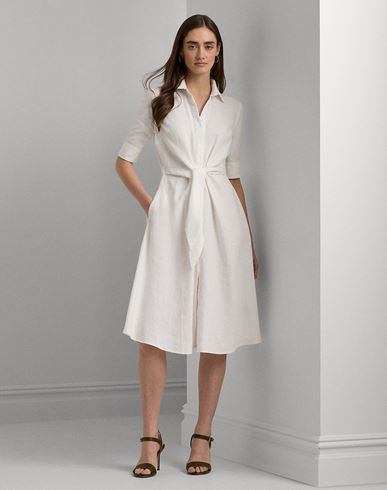 Ralph Lauren Lauren  Linen Shirtdress Woman Midi Dress White Size 0 Linen In White