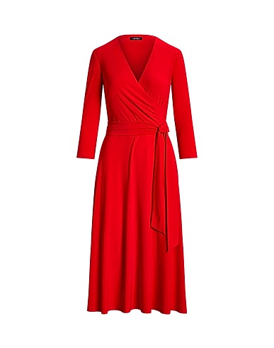 LAUREN RALPH LAUREN オフィスワンピース CARLYNA 3/4 SLEEVE DRESS
 レッド ポリエステル 95% / ポリウレタン 5%