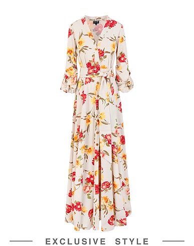 FKSP x YOOX Long dress Beige 70% Rayon, 30% Linen
